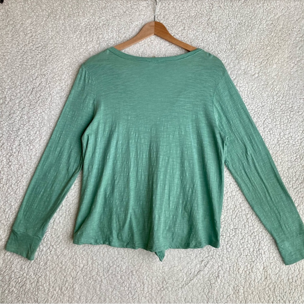 Caslon Women’s tie front long sleeve V-neck button down slub cotton top, Sz XS - Picture 12 of 13